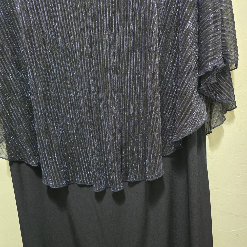 Connected Apparel Women's 14W Navy Shimmer Overlay Dress Cape Sleeve Party Midi - Picture 3 of 7
